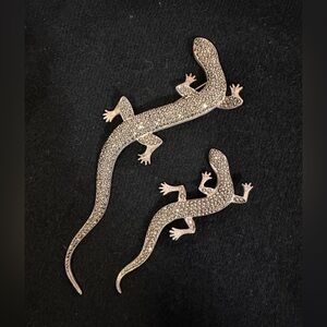 Silver Marcasite Salamander Pins | Set of 2